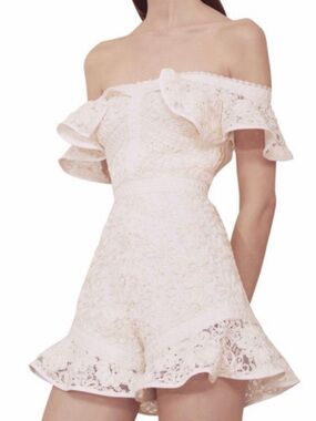 Alexis Cream Off-Shoulder Lace Romper M Bridal